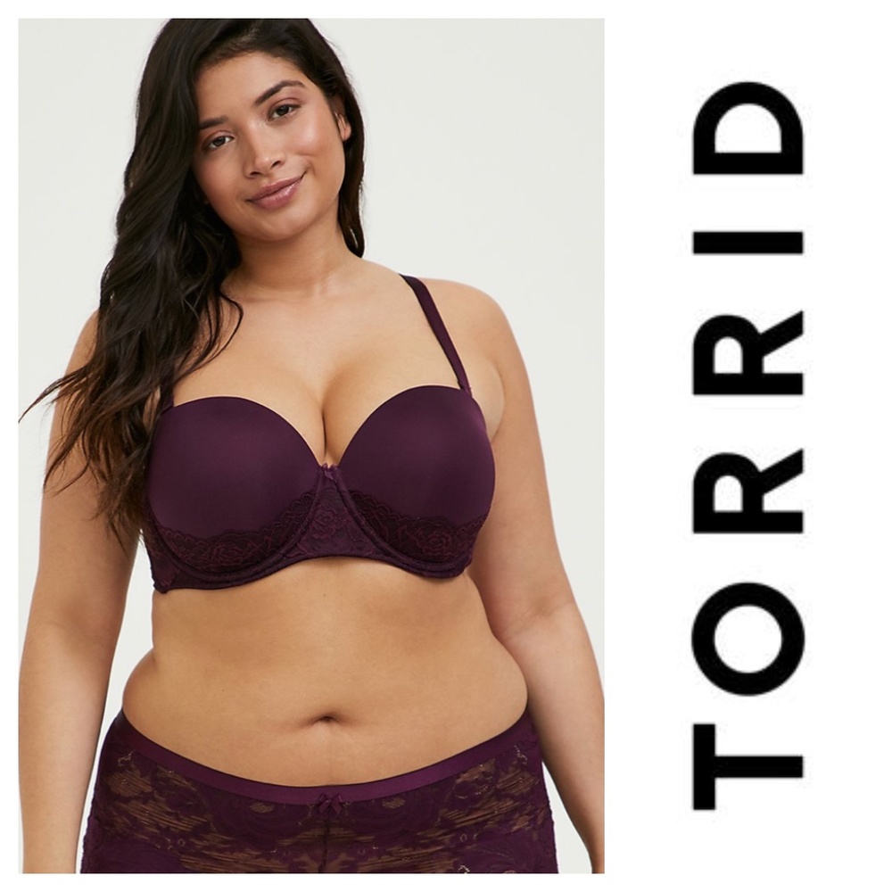 Torrid Grape Purple Microfiber & Lace Push-Up Multiway Strapless Bra 46DD
